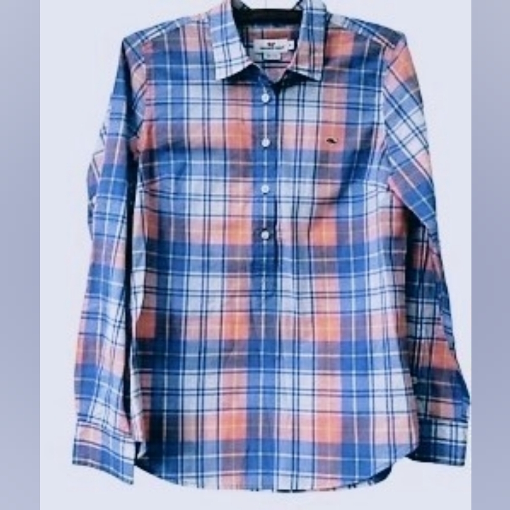 Vineyard Vines Beautiful Pink/Blue Plaid Button Down Top Nwot